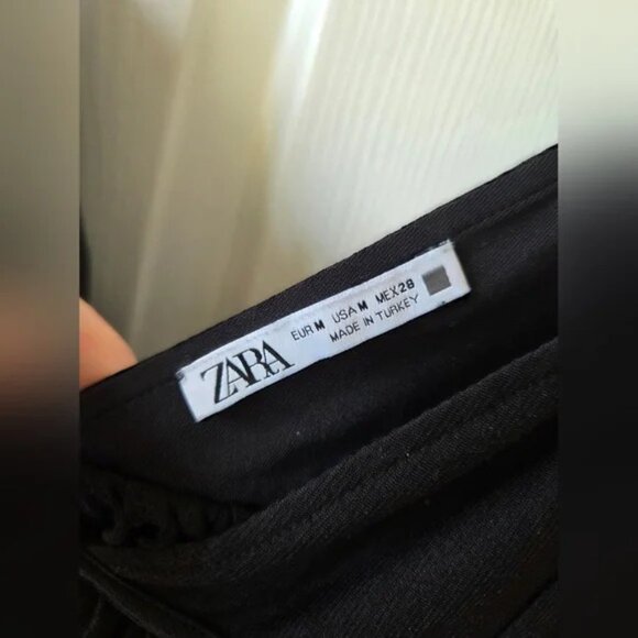 Zara Babydoll Mini Dress M Black Spaghetti Straps - Picture 2 of 4